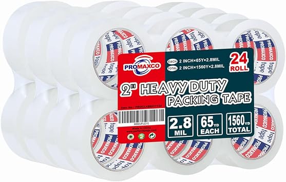 Heavy Duty Packing Tape 24 Rolls, Total 1560Y, Clear, 2.8 mil, 1.88 inch x 65 Yards, Ultra Strong, Refill for Packaging and Shipping
