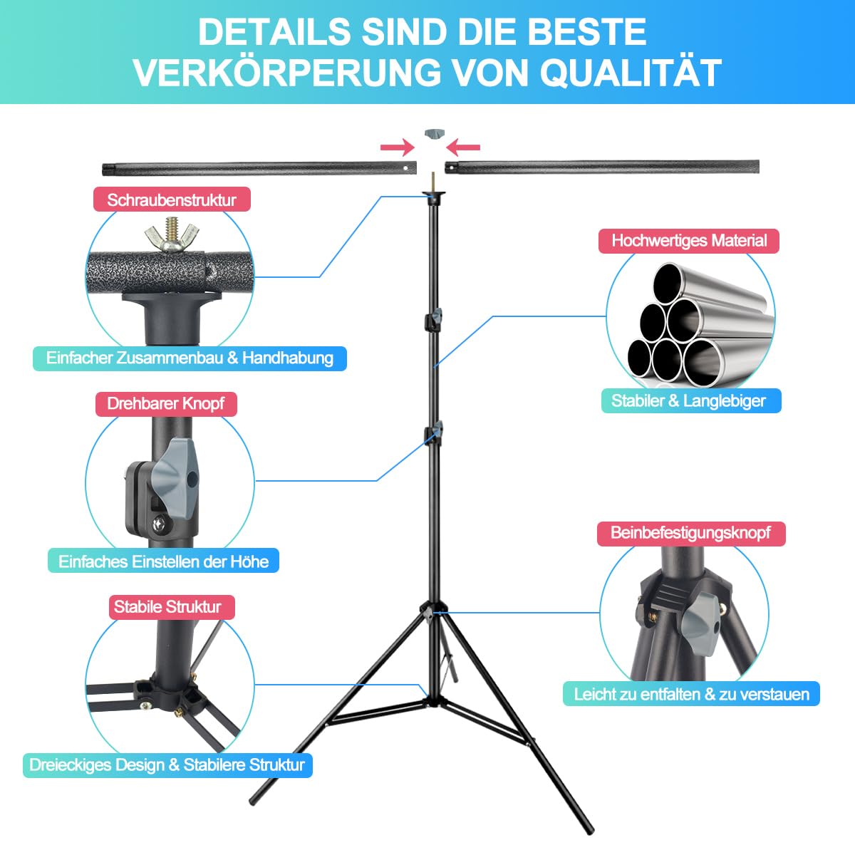 Greenscreen con Supporto, 1,5 x 2 m, Supporto per Foto Regolabile, Sfondo Nero, 1,5 x 2 m, con 5 Morsetti e Borsa per lo Streaming Gaming, Servizi Fotografici, Prodotto Fotografico, Video