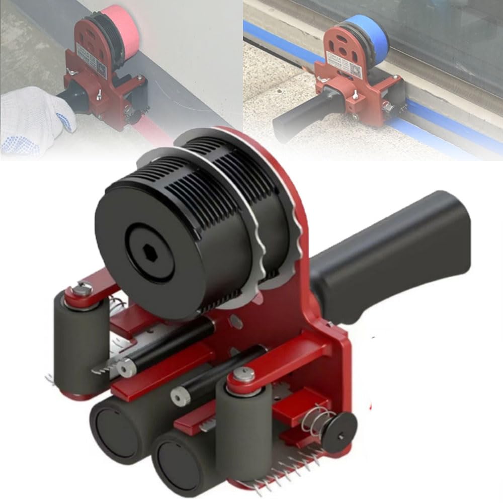 Dispensador de cinta adhesiva texturizada con función de guía para molduras de suelo, soporta cinta de hasta 50 m de longitud y ancho de hasta 5 cm, ideal para aplicaciones de enmascaramiento de