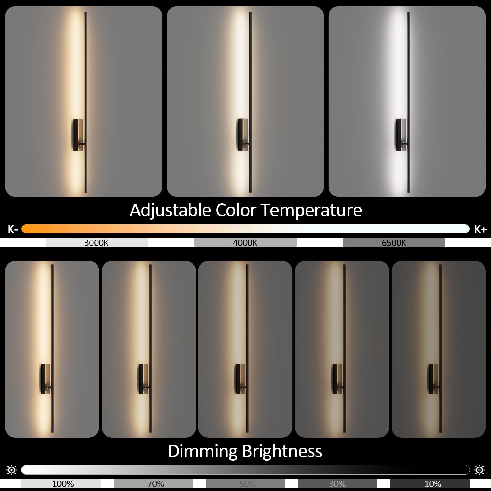 2 Stück LED Wandleuchte mit Fernbedienung Schwarz - 100CM, 28W 330° Schwenkbar, 3000K-6000K, mit Dimm- und Timing-Funktionen, für Wohnzimmer, Schlafzimmer, Flur, Küche