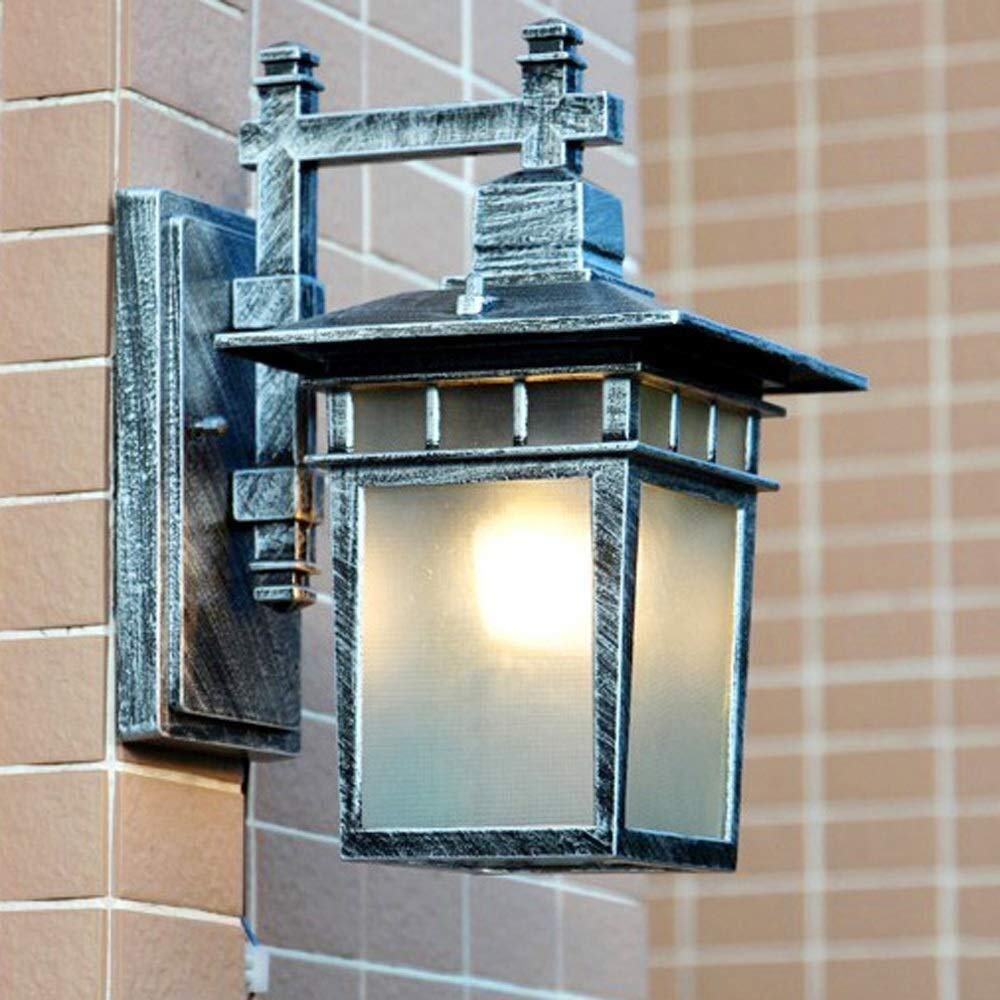 VDOQTLJT Wall Light Lantern E27 Retro Garden Lamp Sconce Courtyard Corridor Porch Outside Landscape Indoor Decorative Lamps(Silver)