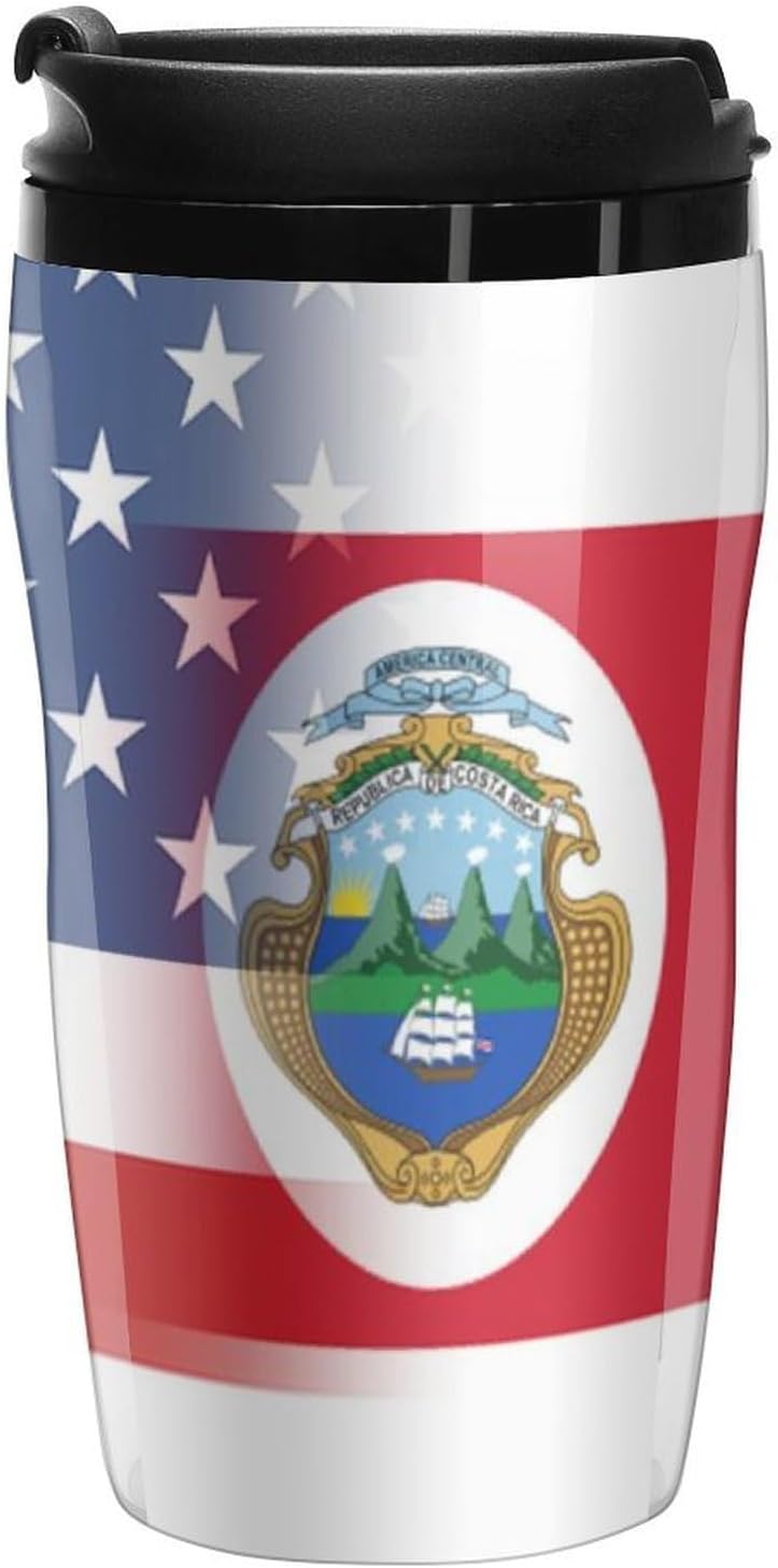 United States Costa Costarican Flag Coffee Cup Travel Mug with Leakproof Lid Double Wall Tumbler Water Bottle
