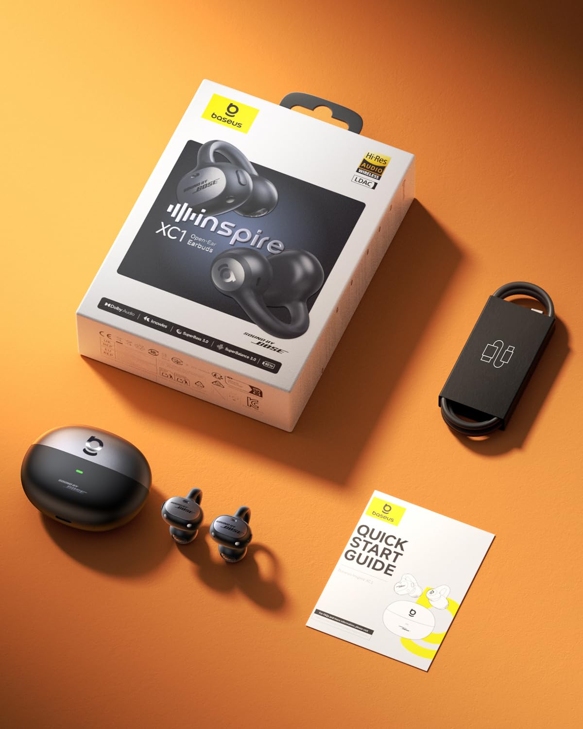 Baseus Inspire XC1 Cuffie Open-Ear, Sound by Bose, Cuffie Bluetooth Cloud Comfort, con Dolby Audio | Hi-Res | Driver Ibrido a 2 Vie | Tweeter Knowles BA, Autonomia 40 h, IP66, AI-Clear Calls