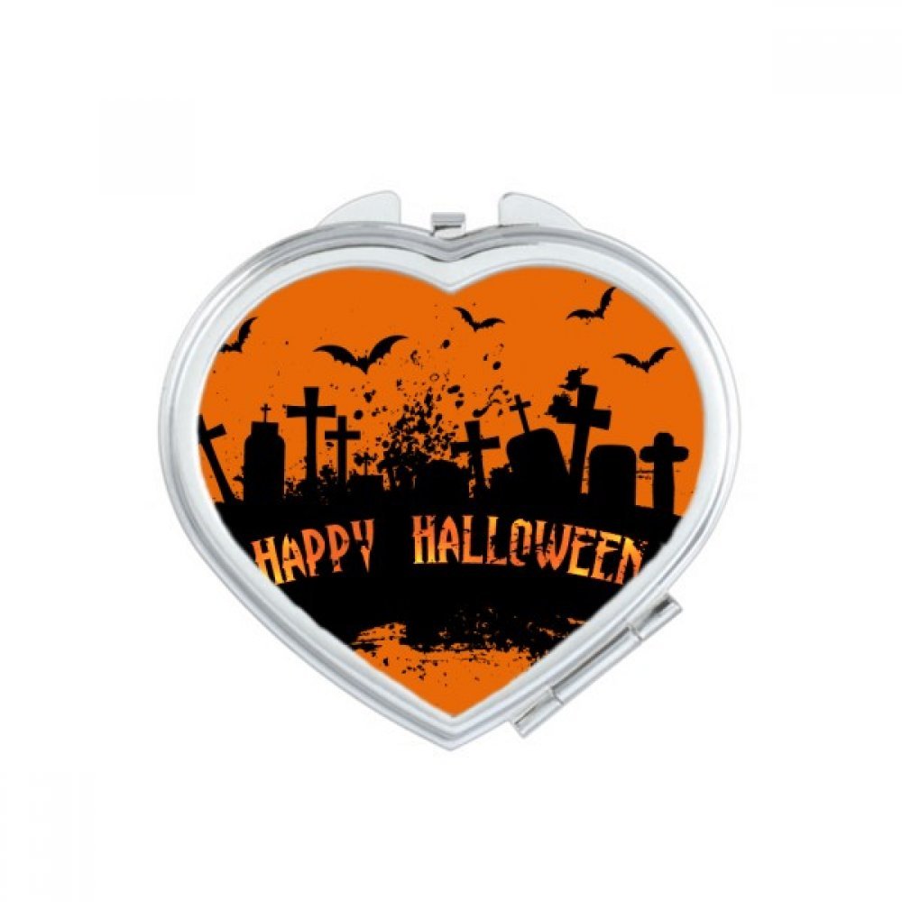Miroir compact ovale Halloween orange pour maquillage de poche portable