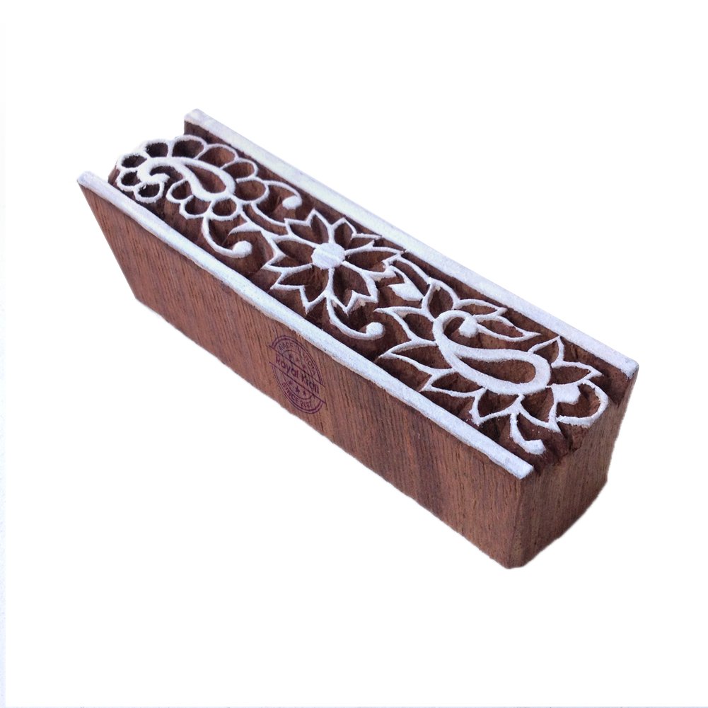 Royal KraftDecorative Paisley Pattern Border Wooden Textile Printing Block - DIY Henna Fabric Textile Paper Clay Pottery Block Printing Stamp