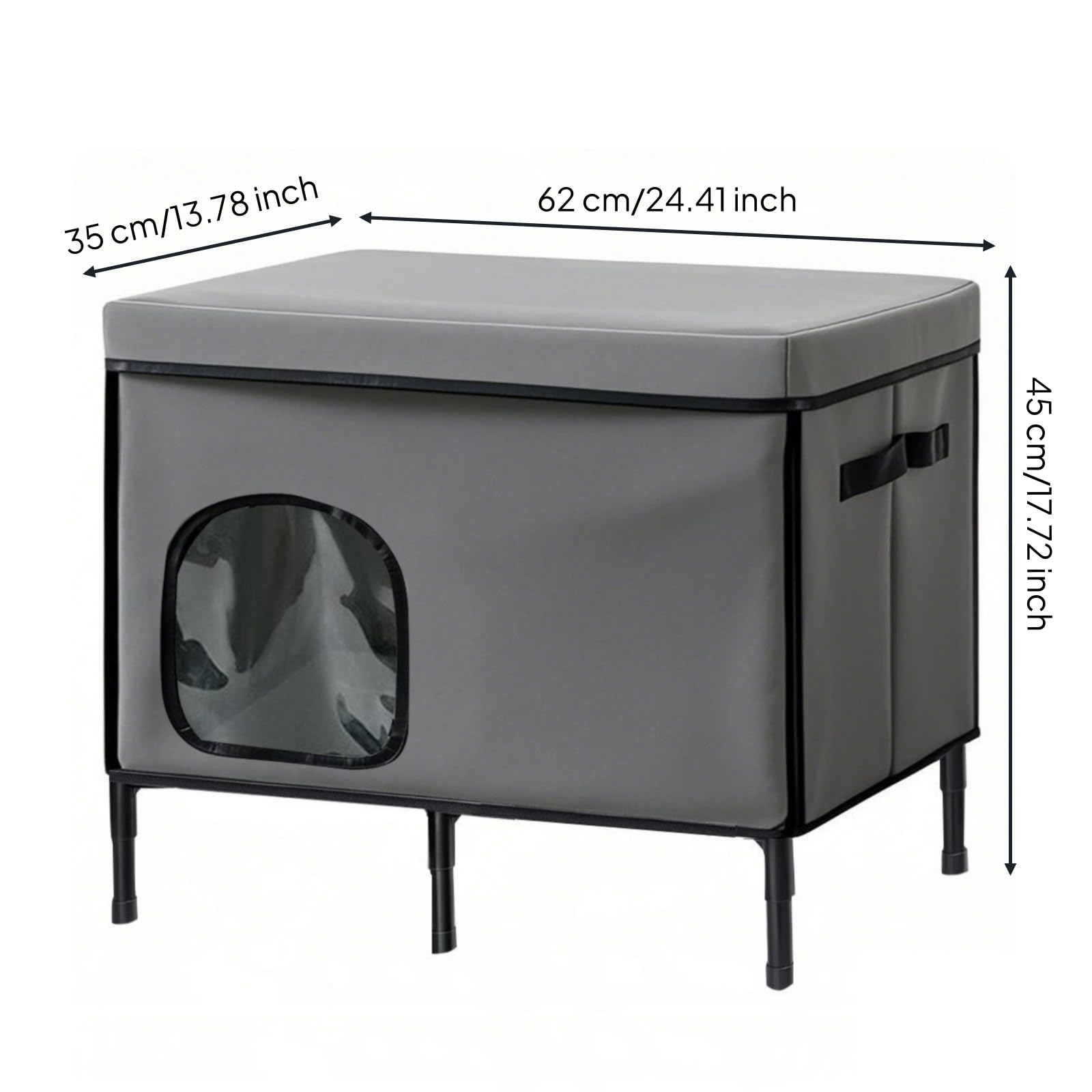 kowaku Niche pour Chat Fermé, Gris, Grand avec Support 62 35 45CM | Isole, Pliant, Niche Pliable, pour Jardin, Balcon, Terrasse
