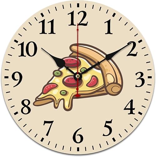 Italia Pizza Reloj de pared redondo de madera reloj silencioso sin tictac funciona con pilas decorativo colgante reloj 9.8 * 9.8 in