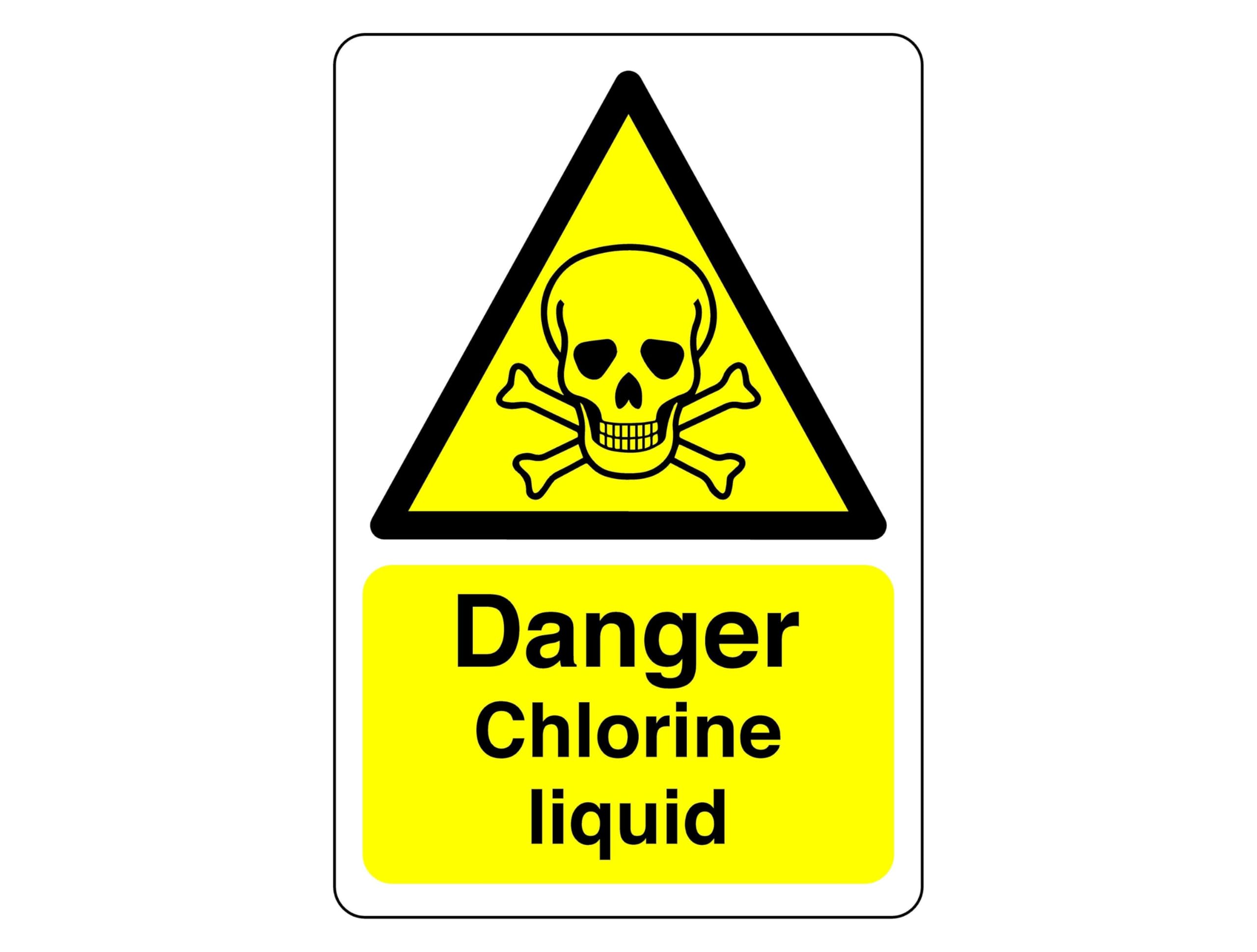 Safety First Display Ltd Yellow/Black Danger Chlorine Liquid Sign - High Tack Self-Adhesive Sticker (200Mm X 150Mm) Viewing Distance Within 5M.