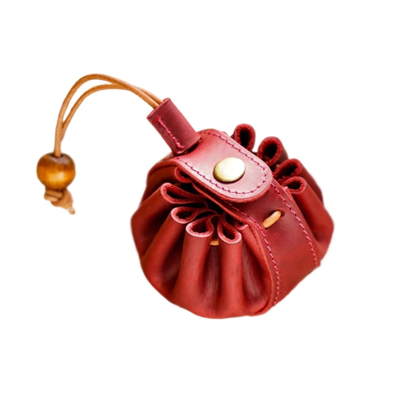 AYWTIUN Leather Drawstring Pouch Leather Drawstring Pouch, Portable Coin Purse Key Holder with Snap Handmade Mini Coins Organizer Bag