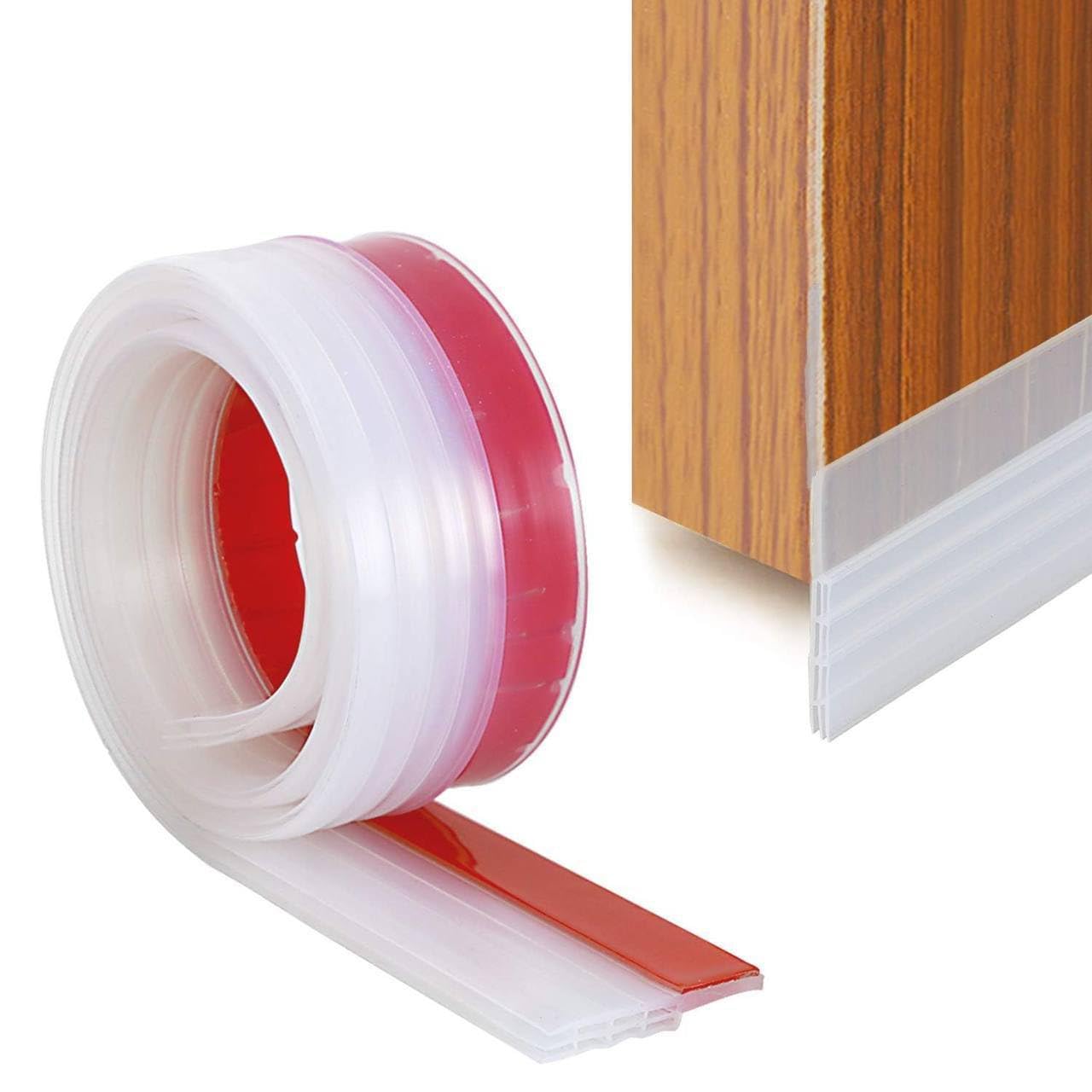 Door Draft Stopper, Under Door Sweep Bottom Seal Strip, 5 cm Width x 99 cm Length, Transparent and Brown, Pack of 1-image-49
