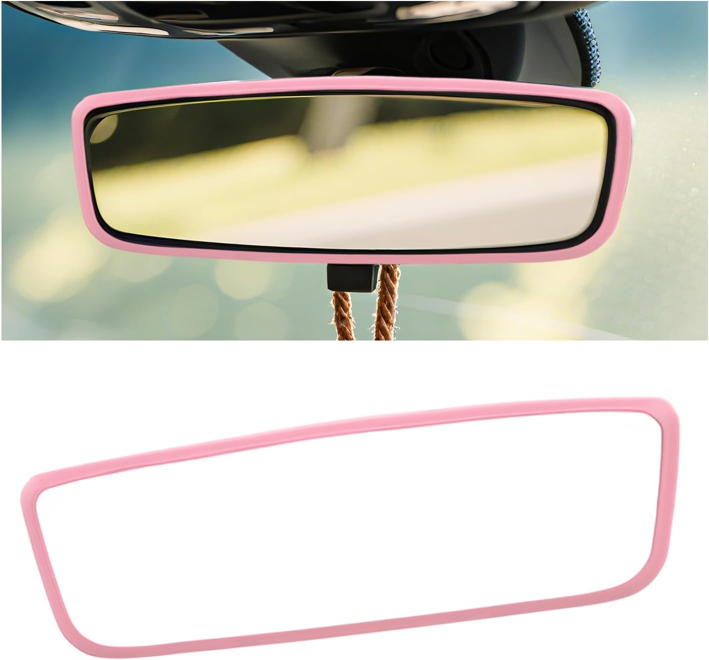 Sun Walker Rear View Mirror Protector Frame, Rearview Mirror Protective Cover for Model 3 Y X S Semi 2014-2024, Silicone Interior Rear View Frame Decoration for Automotive Mirrors (Pink)