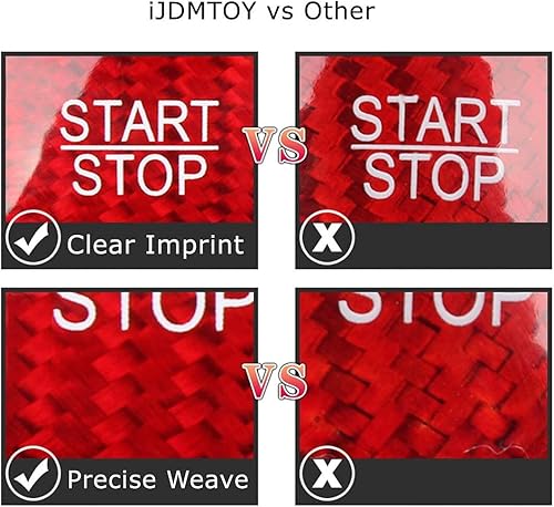 Miniatura 7 de iJDMTOY (1) Cubierta de botón de arranque y parada de fibra de carbono real color rojo brillante, compatible con BMW serie 1, 2, 3, 4, 5, 7, X1, X3,