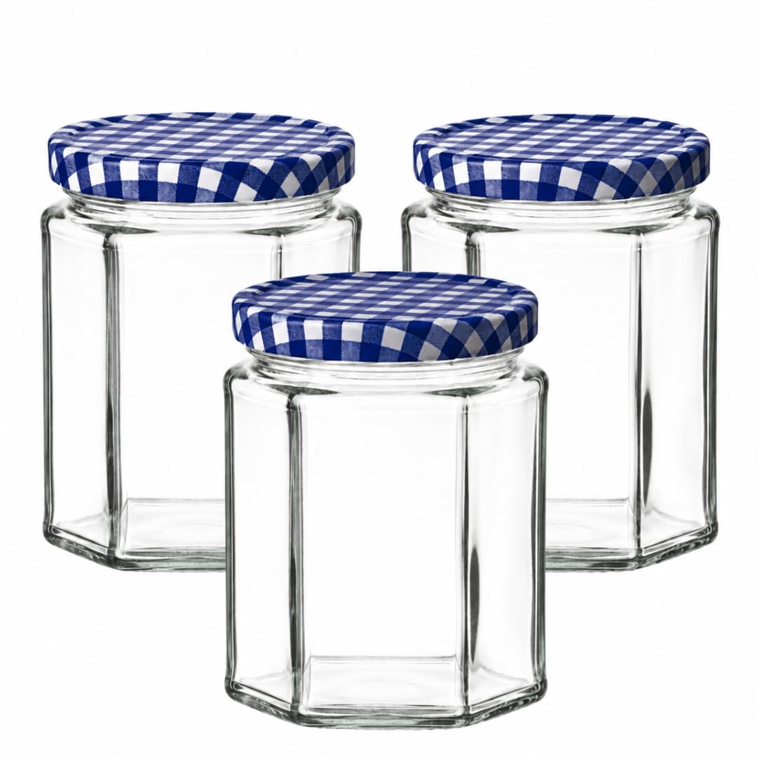 280ml Honey Jars with Twist-Off Lids – Hexagonal Glass Jars for Jam, Chutney, Preserves & Sauces – Pack of 100