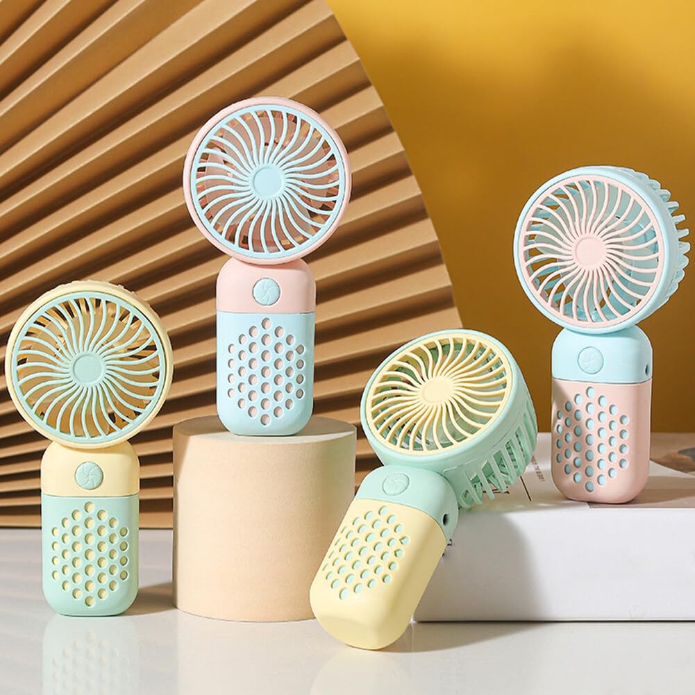 JAWSEU Mini Ventilatore Portatile Ricaricabile USB – 2 Velocità – Base Rimovibile Con Supporto Per Cellulare – Colori Vari – Autonomia 2-8 Ore