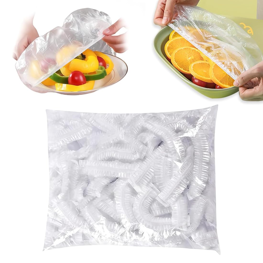 300 Pezzi Cuffie per Alimenti Cucina, Copri Alimenti Elastici in PE Trasparente per Frutta e Avanzi, Antipolvere per Picnic e Lievitazione Pane.