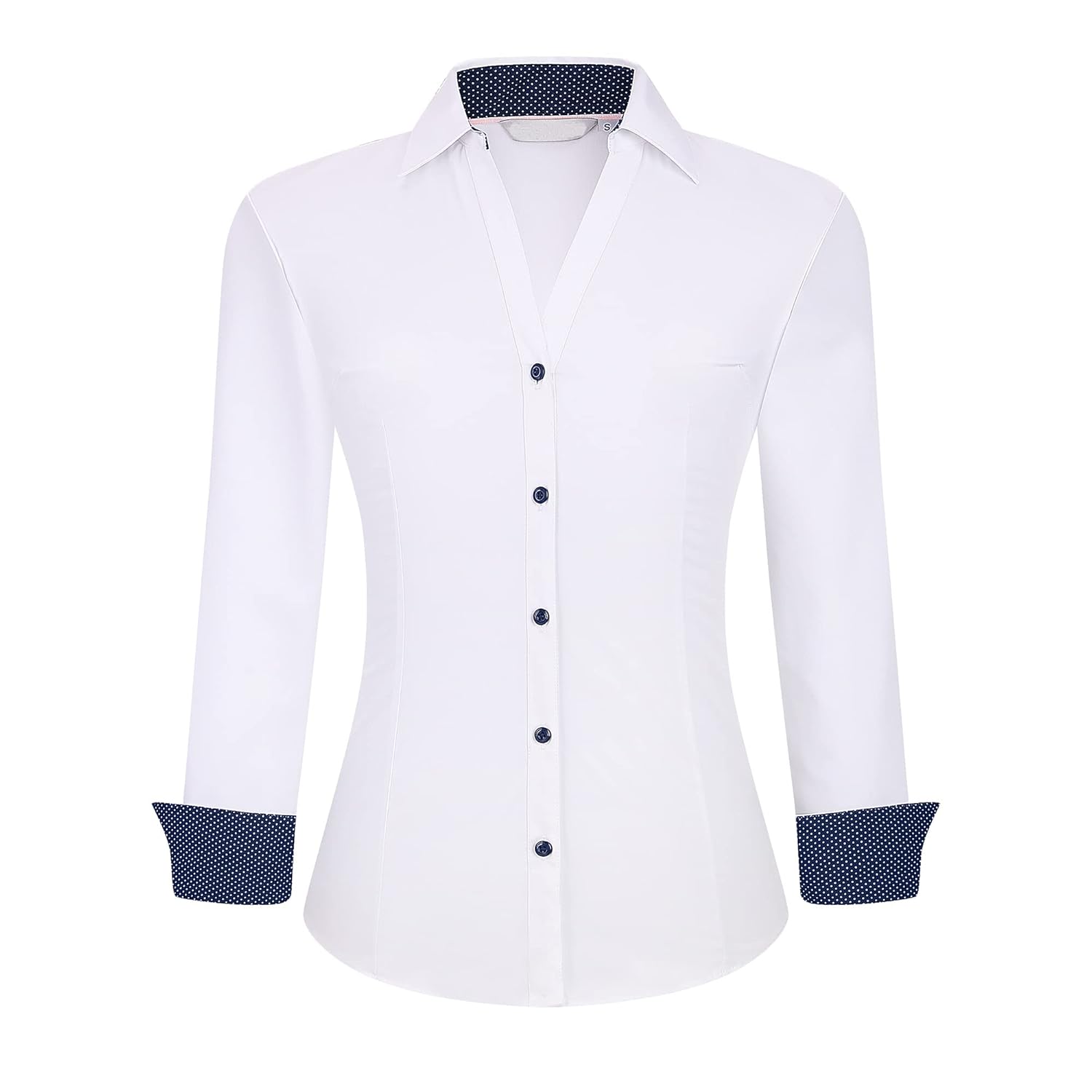 WARHORSEE Womens Button Down Shirt Long Sleeve Work Dress Shirts V Neck Easy Care Stretchy Business Casual Blouses