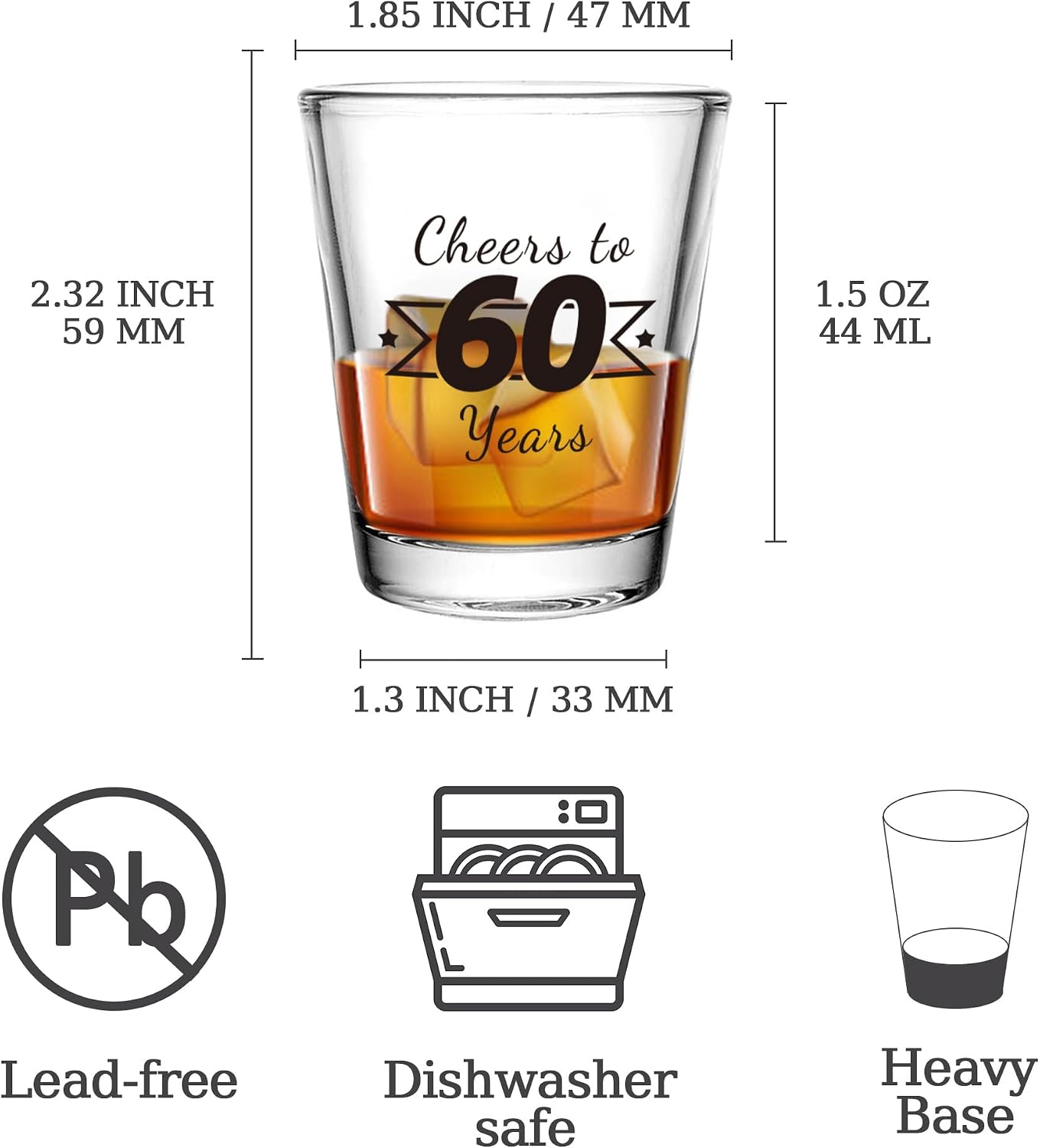 3 PCS 60th Birthday Shot Glasses Set for Party Supplies, Cheers to 60 Years