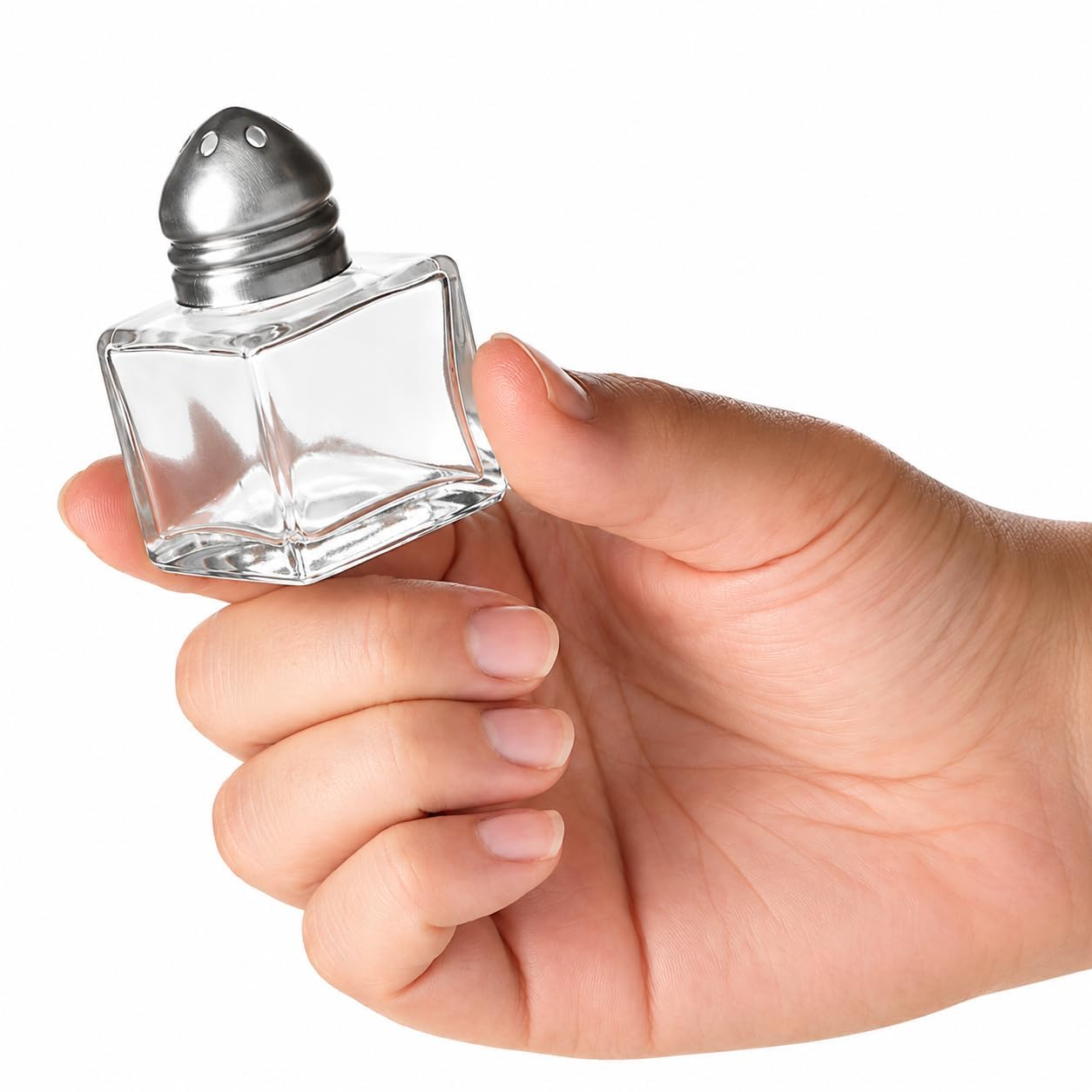 ADAPTOLL Mini Cam Tuzluk Biberlik Seti Kare Baharatlık Paslanmaz Çelik Kapaklı Şeffaf Cam Sofra Tuzluk Baharat Kabı Modern Dekoratif Tuzluk Biberlik Takımı (4)