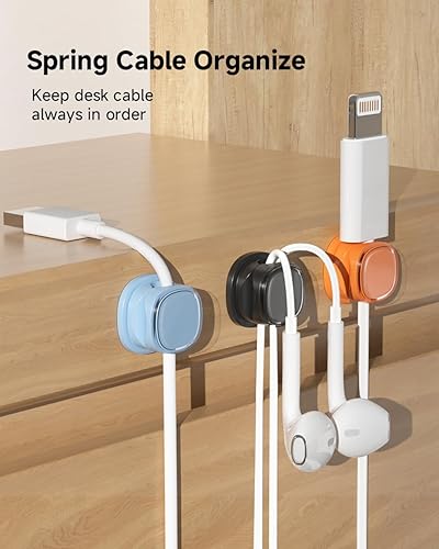 Miniatura 2 de Paquete de 9 organizadores de cables, gestión de cables de resorte, bonitos clips adhesivos para cables, cargador de teléfono para escritorio,