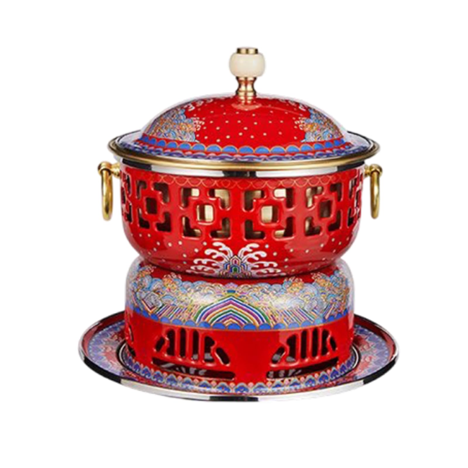 asdchZen Chinese Hot Pot Shabu Shabu Pot Cloisonne Copper Hot Pot Single Alcohol Stove Hot Pot Household Small Pot Chinese Hot Pot Hotpot Shabu Pot,A