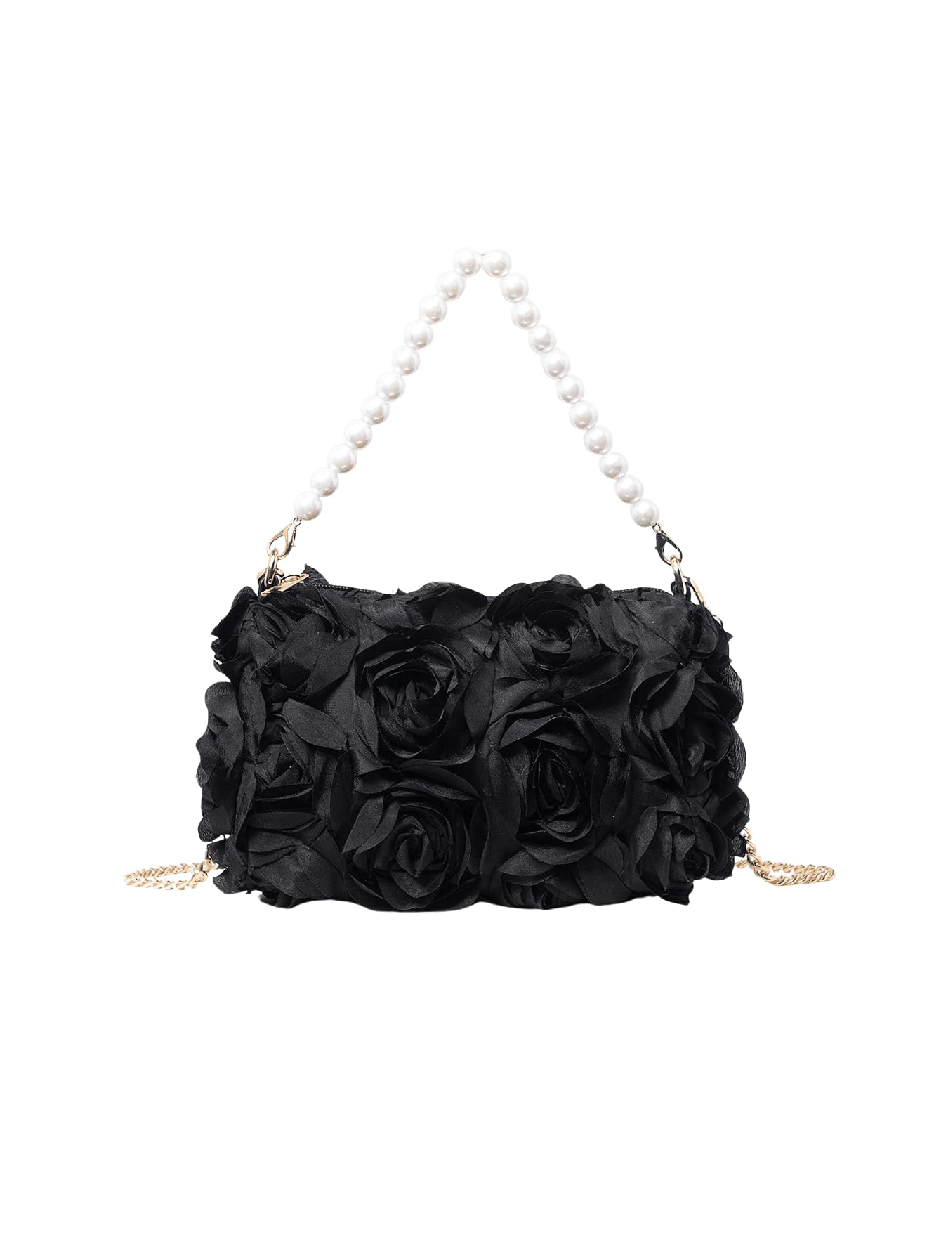 QWINEE Women's Faux Pearl Clutch Bag Flower Shape Small Crossbody Bag Evening Satchel Bag Tote Handbags Prom Bags Black One Size