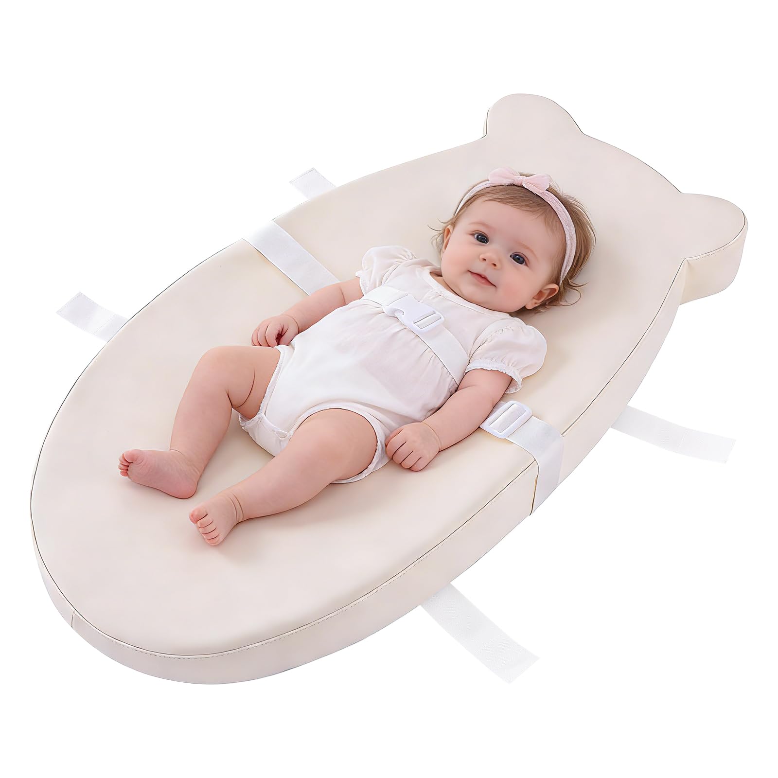 Baby Changing Pad, Waterproof & Wipeable Soft Diaper Changing Mat with PU Cover, Contoured Baby Changing Pad for Dresser & Table, with Non-Slip Safety Belt, Portable & Lightweight,Large Cushioned Foam - 1
