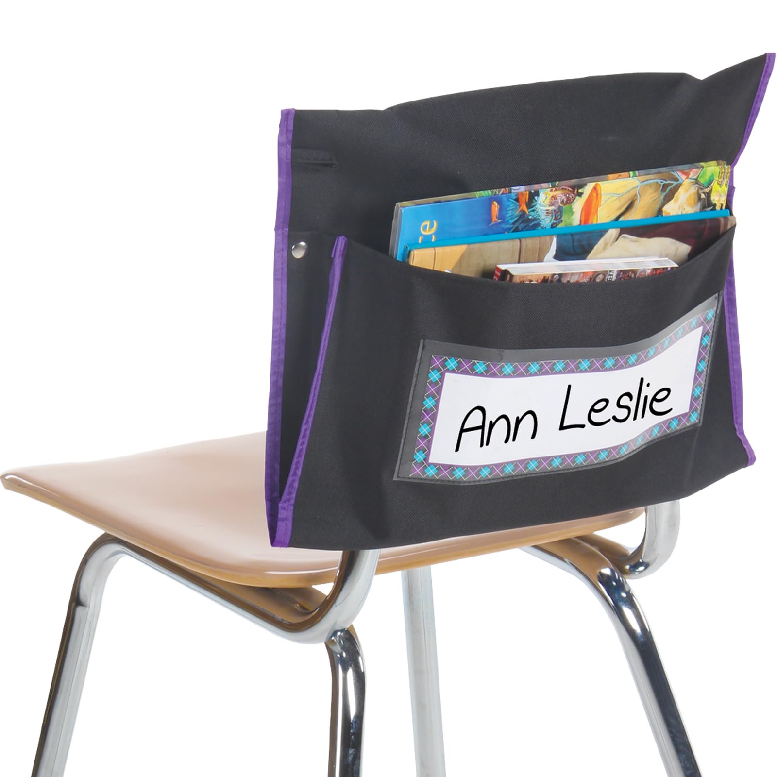 Really Good Stuff Classic Student Book Collection Chair Pockets – 6 Pack – Black/Purple