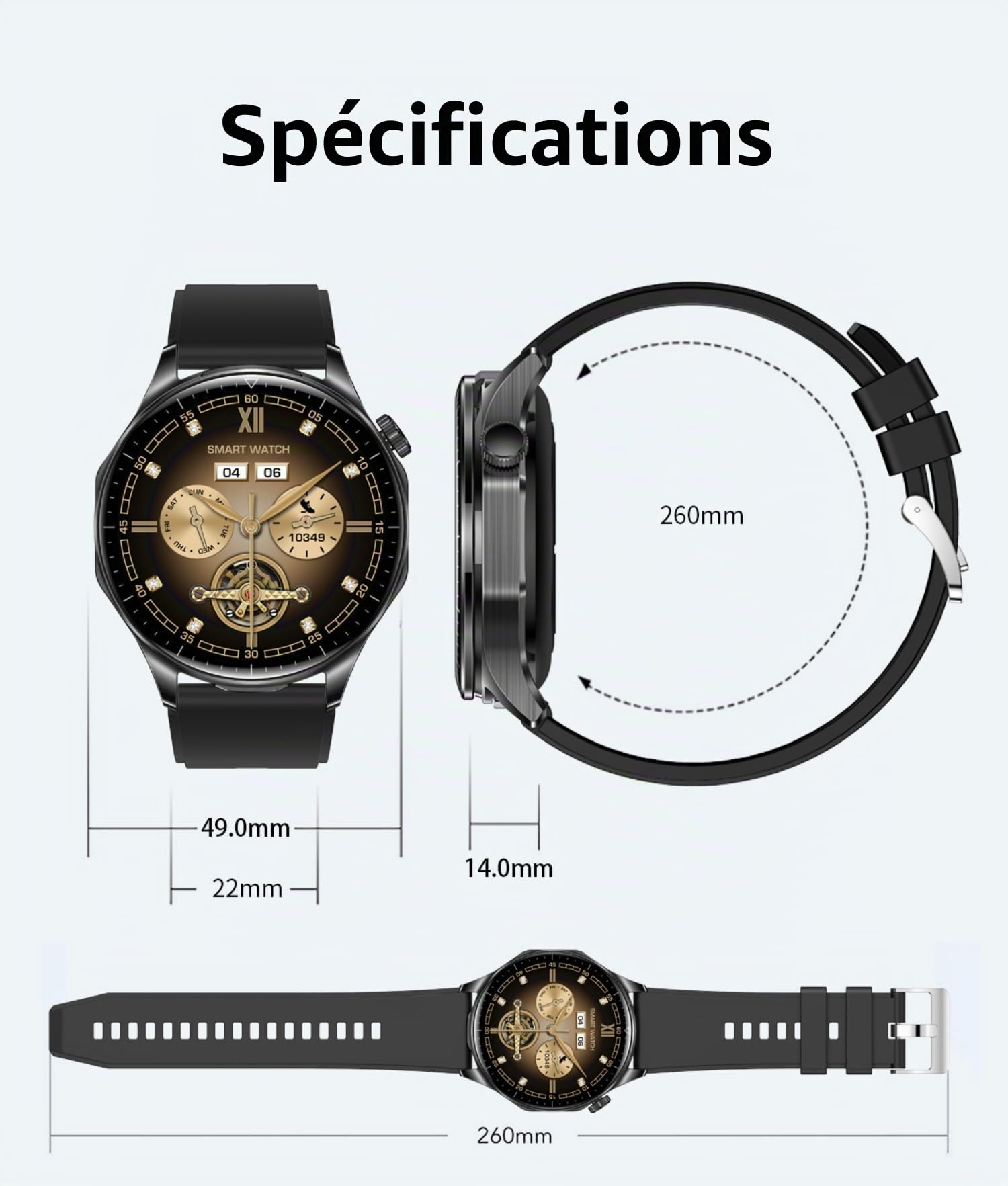 Montre Connectée Homme Femme avec écouteurs, Montre Sport Smartwatch pour Android iOS, Écran AMOLED de 1,43'' Montre Intelligente, Podometre Oxymetre Cycle Menstruel Calories Notification, Noir