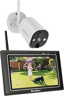 SecuFirst 2K Überwachungskamera Aussen Set mit Innen Monitor,7 Zoll Touchscreen Babyphone mit Kameraüberwachung,Outdoor Arbeiten ohne WLAN,AI Bewegungsmelder,64 GB SD-Karte,Gegensprech.
