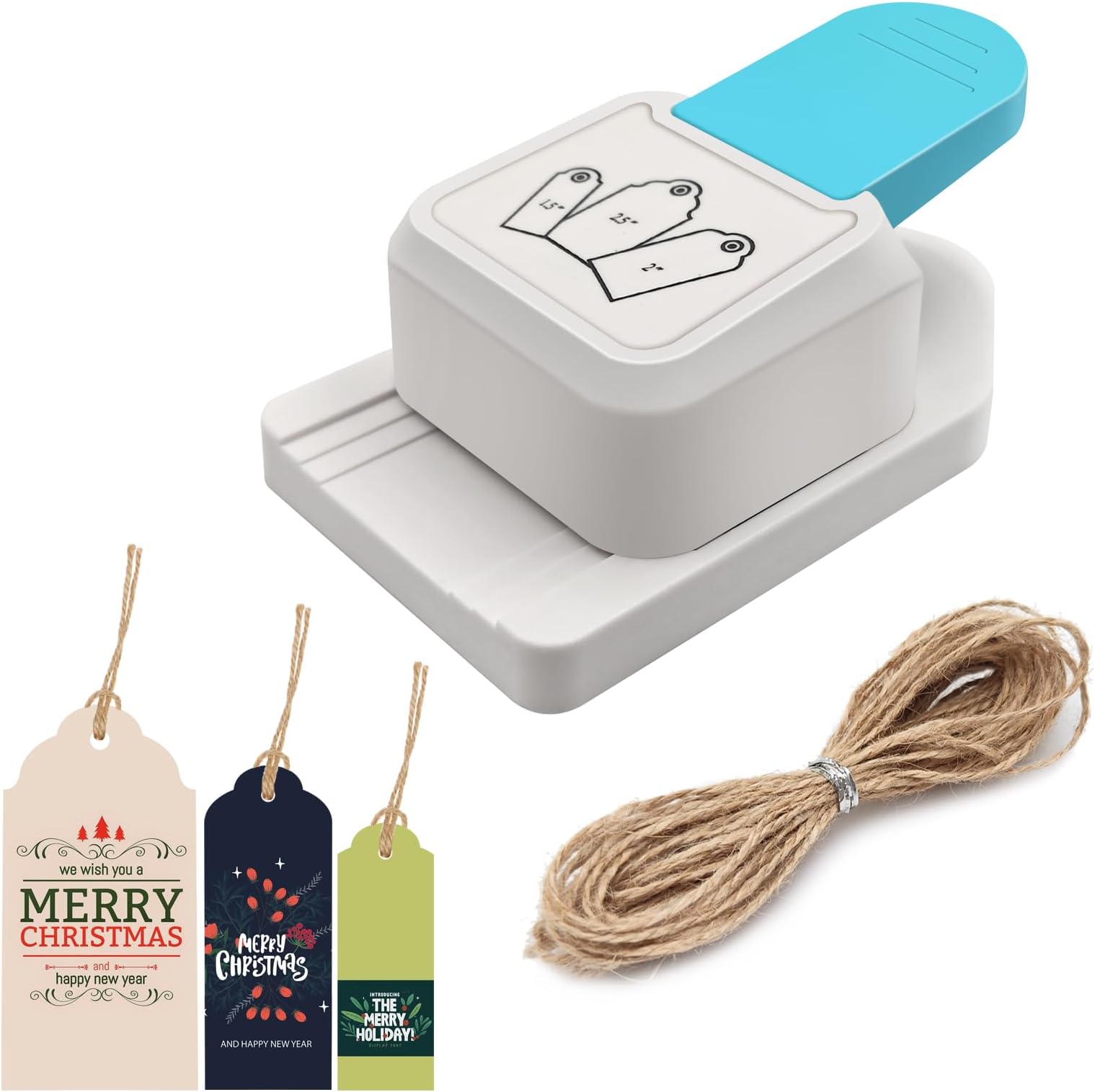 3 in 1 Craft Tag Punch Gift Tag Paper Punch，Paper Craft Tag Punch 1.5" 2" 2.5" with 1 Roll Hemp Rope 32.8 Feet Round Shape Small Hole Punch for Paper Crafting Scrapbooking Cards DIY Arts Crafts