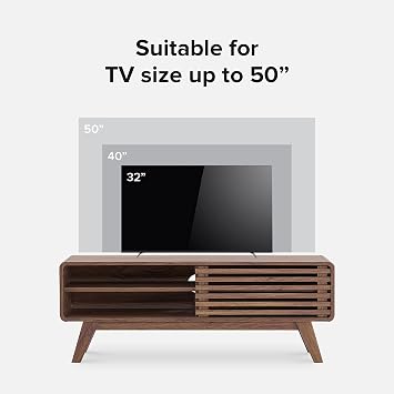 mopio Ensley 46 TV Stand with Slatted Door, Mid Century Modern Entertainment Center for 55/60/65 inch TV, Farmhouse Media Console with Storage, Adjustable Shelves, Round Edges, Living Room (Walnut)
