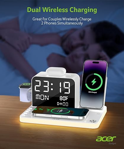 Miniatura 4 de Acer Estación de carga inalámbrica 7 en 1 con reloj LED, cargador inalámbrico rápido de 30 W para iPhone 16/15/14/13/12/Pro Max, Apple Watch,