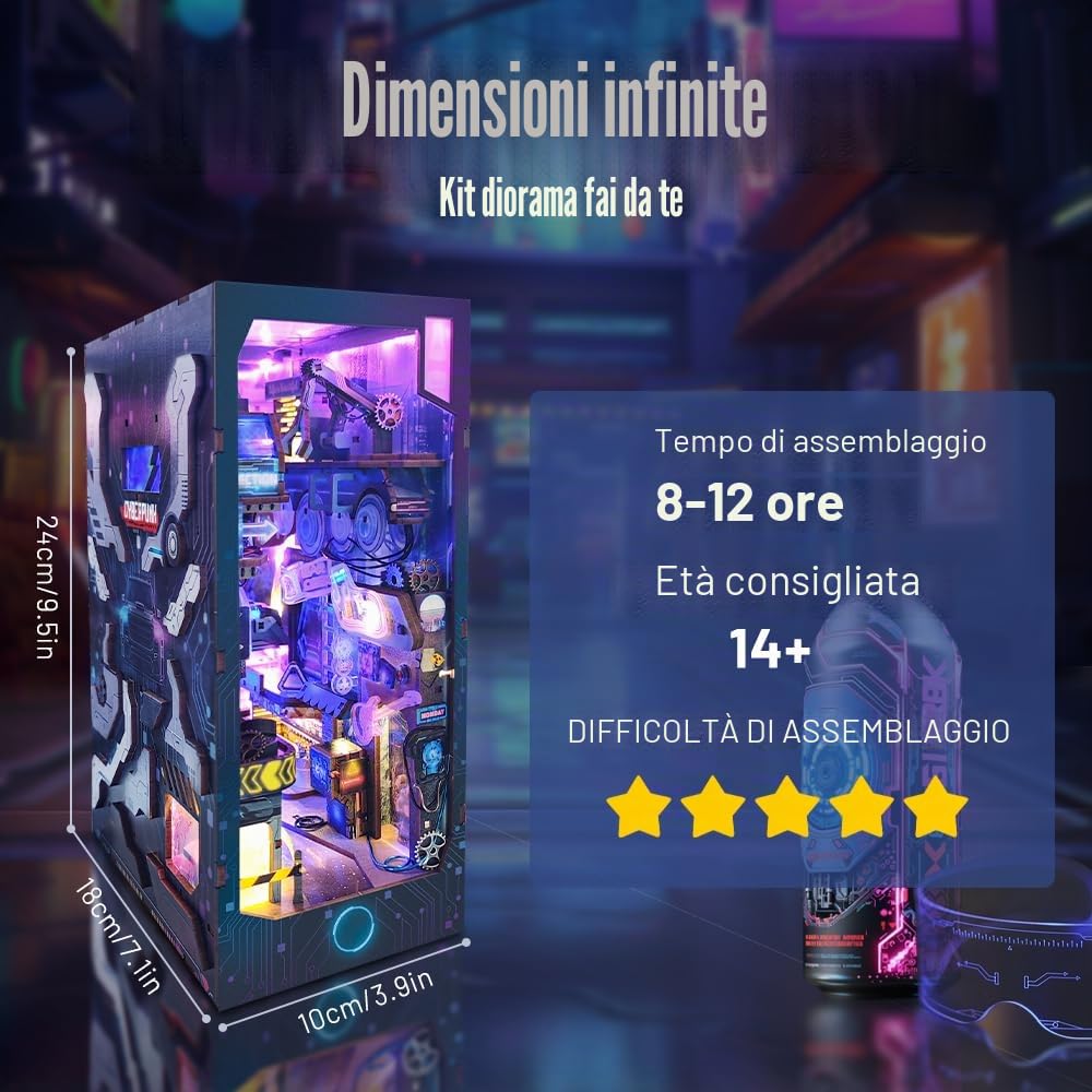 Kit fai da te per angolo libro, decorazione fai da te per casa delle bambole Booknook, libreria, puzzle in legno 3D con LED, kit in miniatura per angolo del libro, decorazione per la casa di