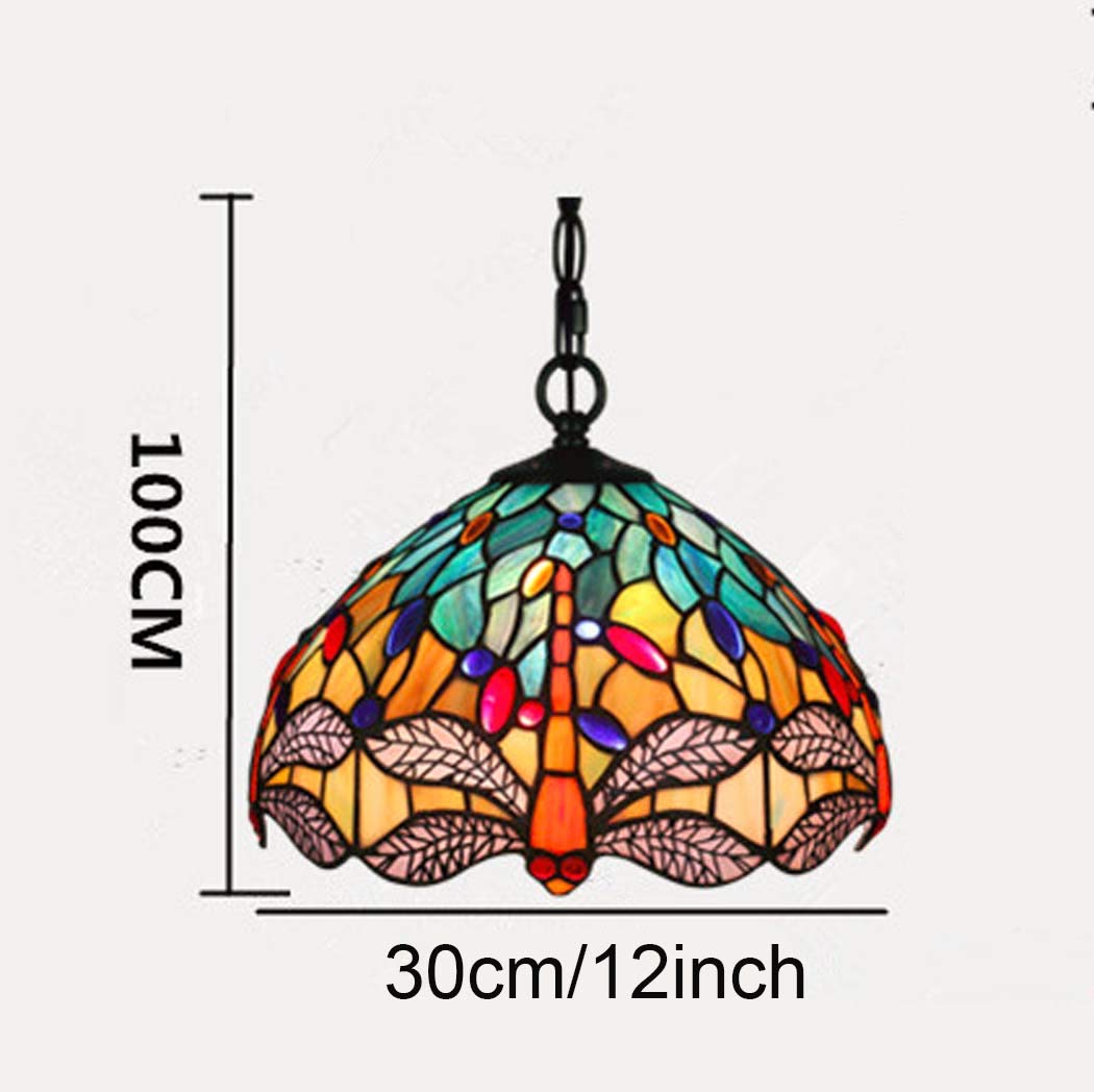Lámpara Colgante de Estilo Vintage de 12", lámpara Colgante destacada con vívida libélula, lámpara de araña para Comedor, Isla de Cocina, luminaria de Arte rústico, 110-, E27, B, grifos domé