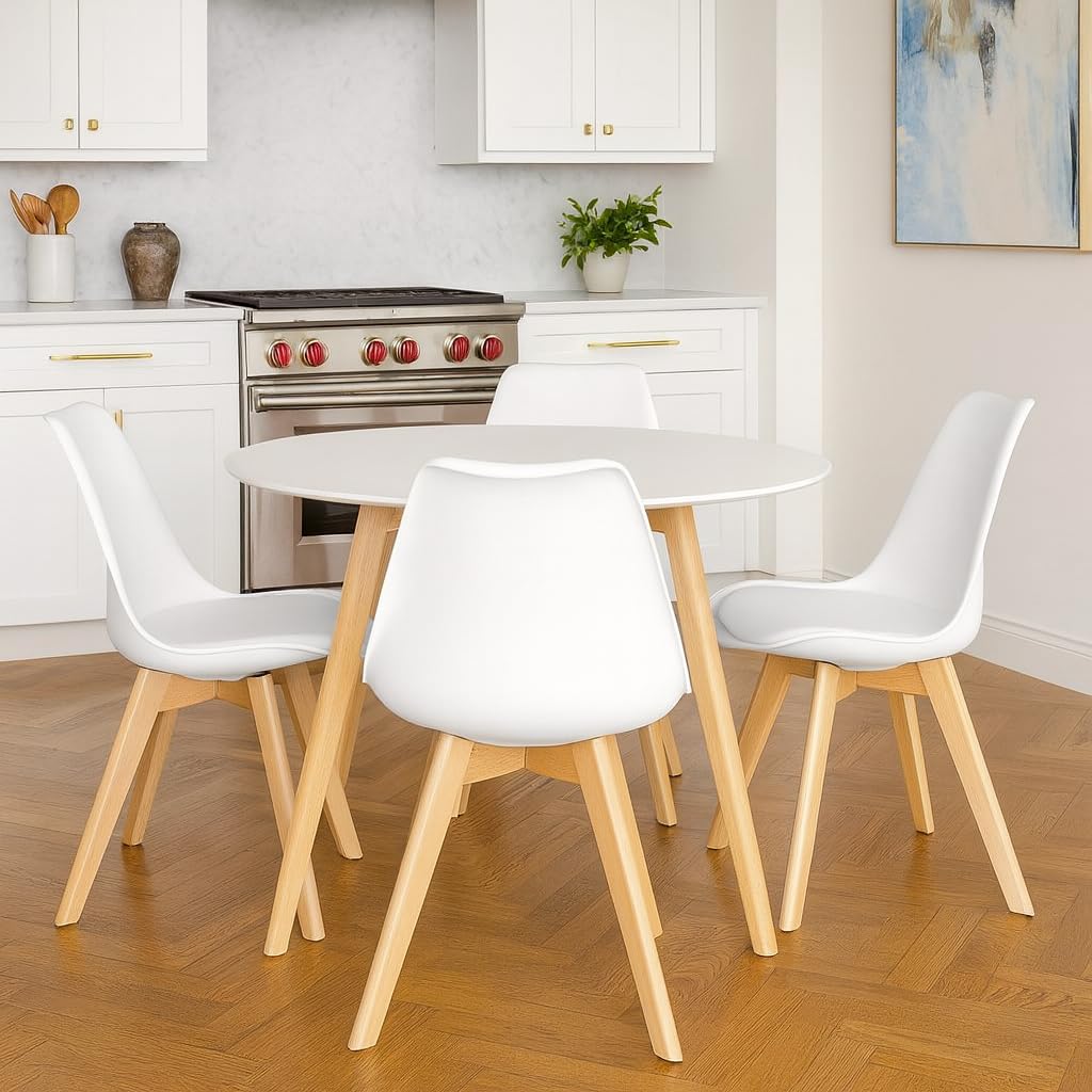 T-LoVendo Pack de 4 Sillas Comedor Nórdico, Sillas de Cocina Nórdicas con Patas de Madera Maciza de Haya y Asiento Acolchado y Tapizado, Respaldo Ergonómico
