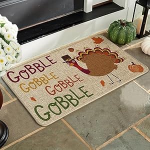   Artoid-Mode-Gobble-Turkey-Decorative-Doormat-Seasonal-Fall-Thanksgiving-Holiday-Party-Low-Profile-Floor-Mat-Switch-Mat-for-Indoor-Outdoor-17-x-29-Inch