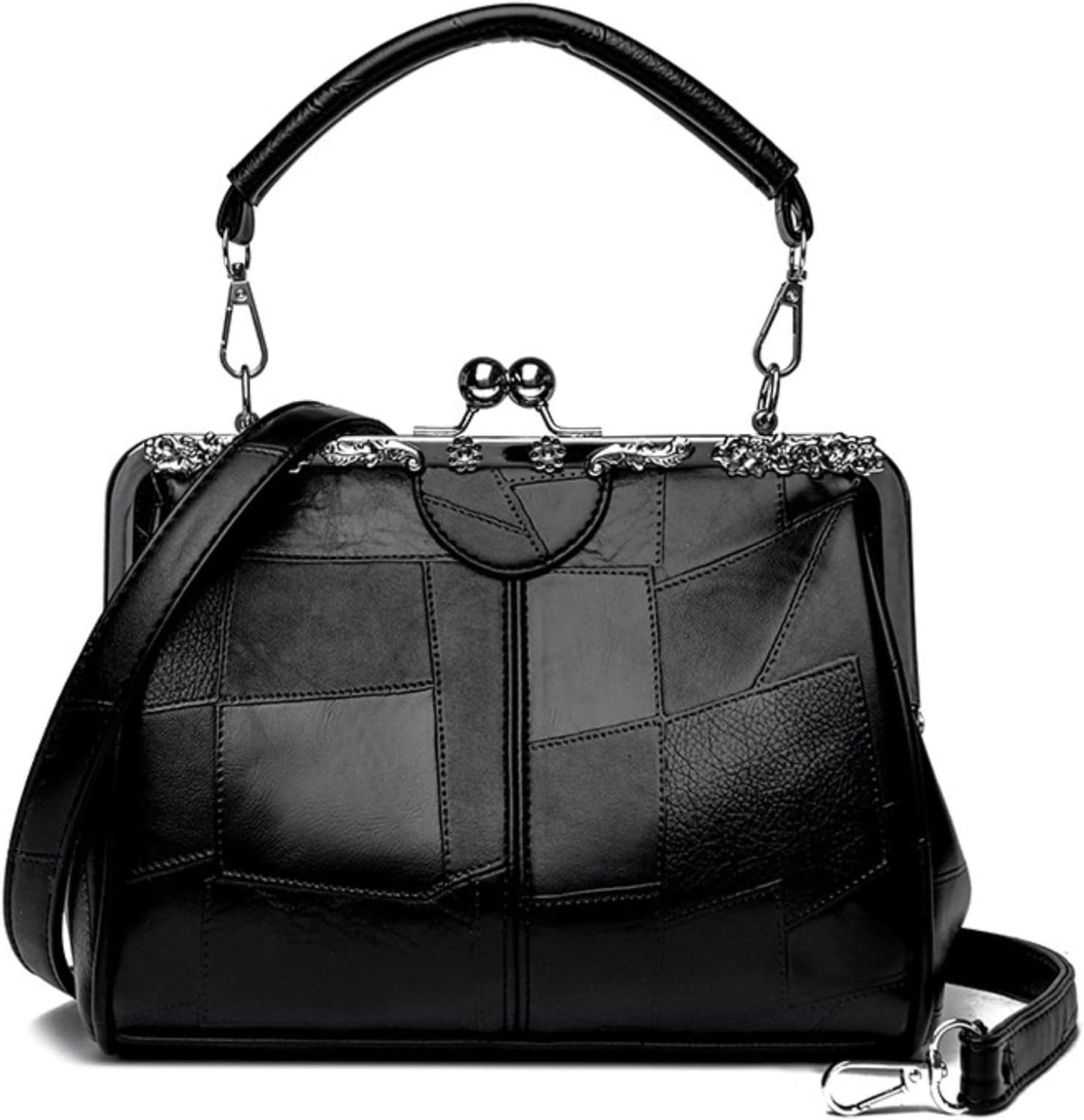 IAMUHI Women Fashion Glossy Soft PU Leather Evening Handbag Purse Vintage Kiss Lock Shell Shape Crossbody Clutch Bags