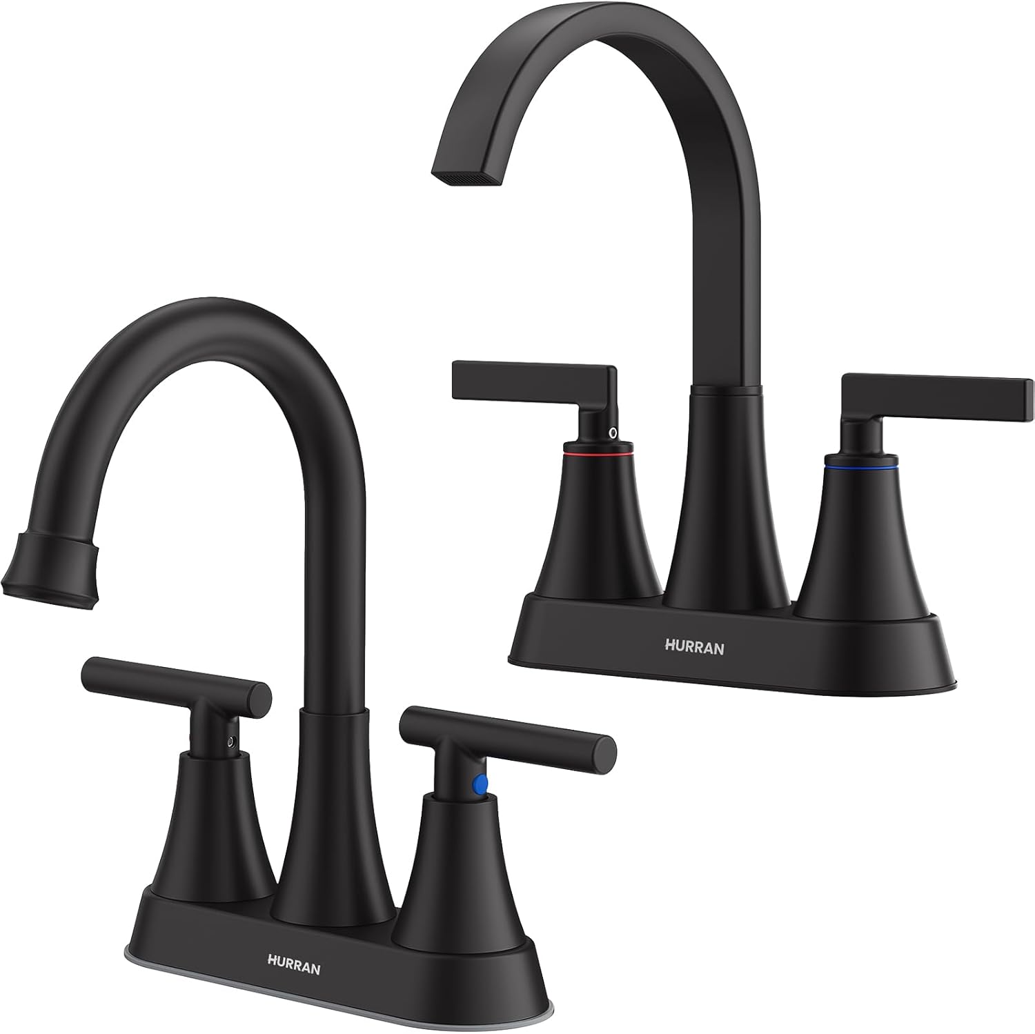 Hurran Matte Black Bathroom Sink Faucet, 4 Inch 3 Hole with Pop-up Drain and Supply Lines, Stainless Steel 360 Swivel Waterfall Faucet for Bathroom Sink Vanity RV Restroom