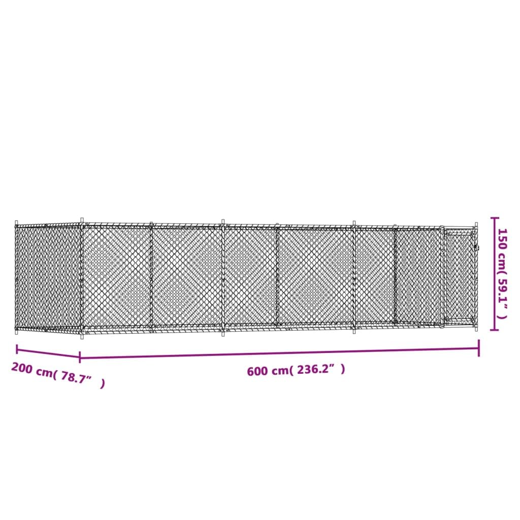 Käfig für Hunde, grau, 6 x 2 x 1,5 m, verzinkter Stahl