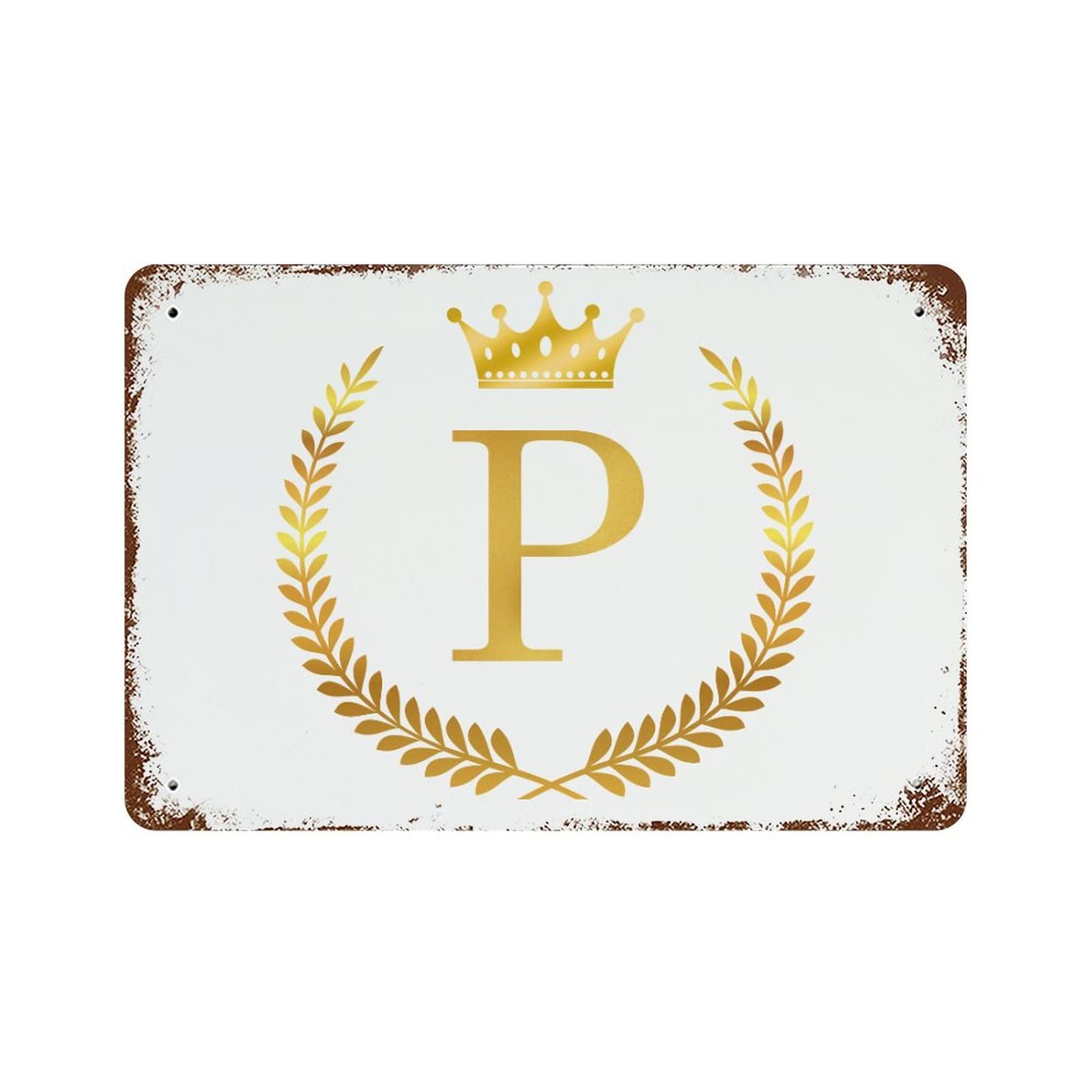 Plaque métal alphabet P doré rétro grand format pour décor de jardin chic