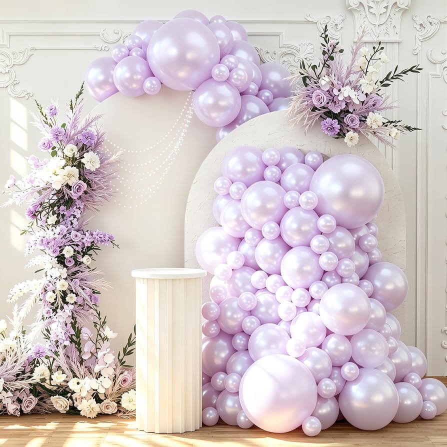 Image of 108Pcs Double Stuffed Pearl Purple Balloon Garland Arch Kit