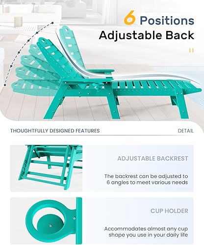 Miniatura 88 de Silla de Descanso para Exteriores, Silla de Descanso Chaise Lounge de Gran Tamaño con 5 Posiciones, HDPE, Silla de Descanso para Patio con Ruedas