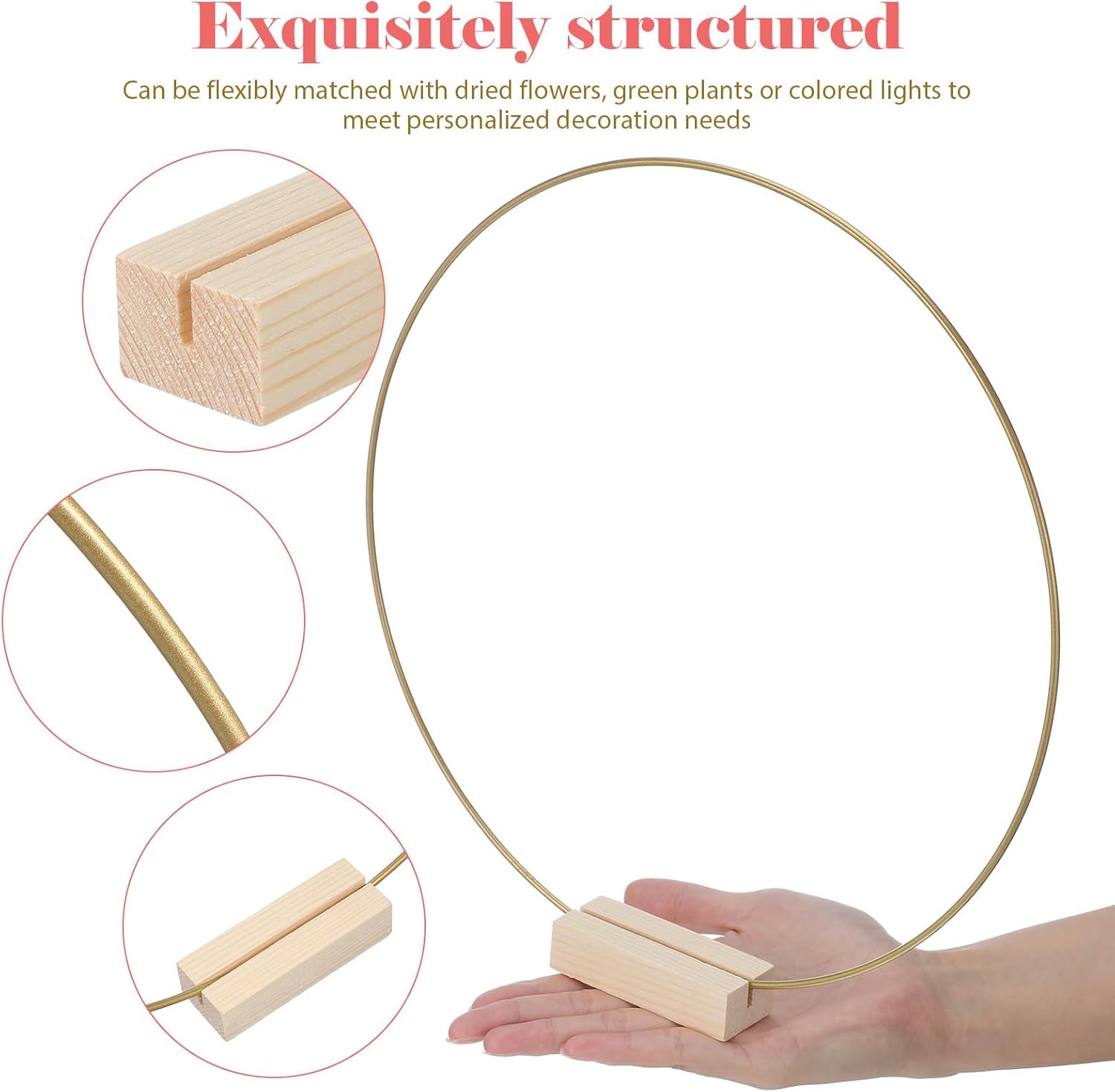 12pcs 30cm Gold Metal Floral Hoop Wreath Frame Set with Stand for Wedding Table Centerpieces and DIY Seasonal Decorations