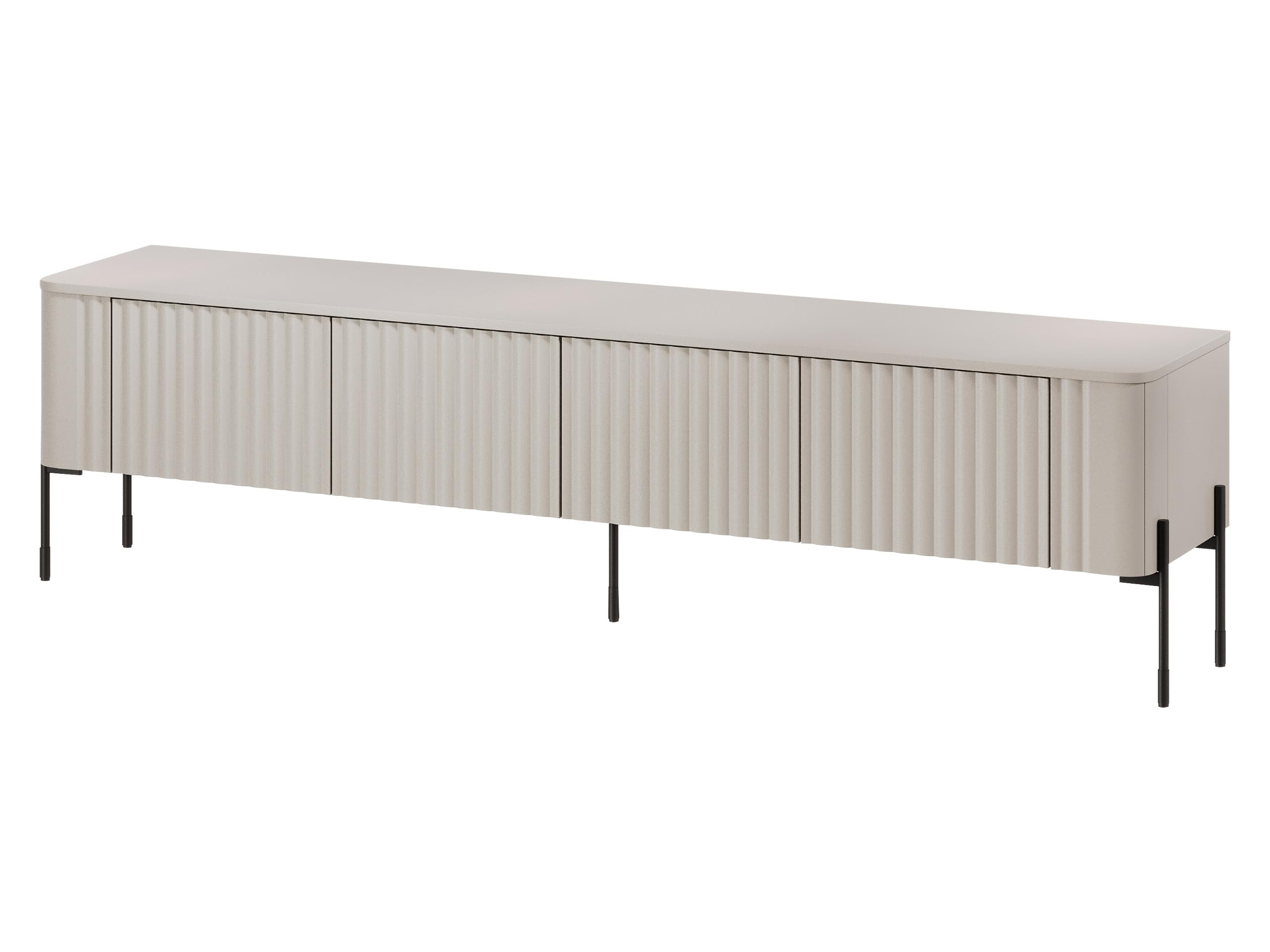 Mirjan24 Lowboard Veralli 190 mit 4 Schrankfächern, grifflose Öffnung, Schwarze Metallfüße, Fernsehschrank, TV-Schrank, TV-Unterschrank (Cashmere)