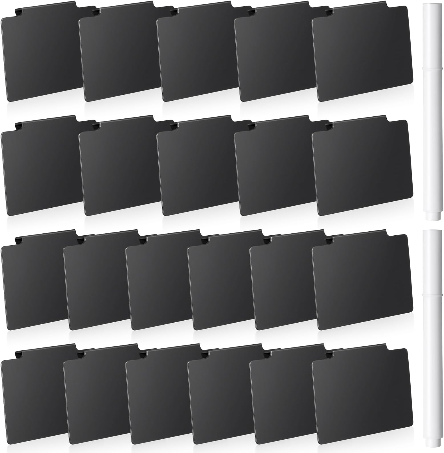 Chinco 24 Pcs Basket Label Clips Set Include 30 Removable Kitchen Clip Label Holder PVC Storage Bin with 2 Chalk Markers for Basket Kitchen Pantry Organization (Black Clip,White Pen)