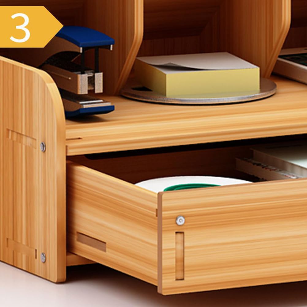 Operitacx Holz Stiftehalter Aufbewahrungsbox Groß Mit Mehrfach Geteilter Fächer Und Schublade Büro Desktop Organizer Für Stifte Und Büromaterial