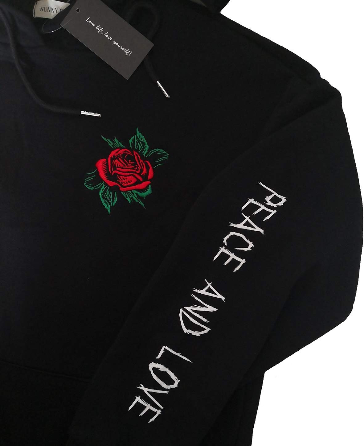 Rose Embroidered Hoodie For Men Women Long Sleeve Letters Printed Hip Hop Hoodie Hooded Sweatshirt - Image 3