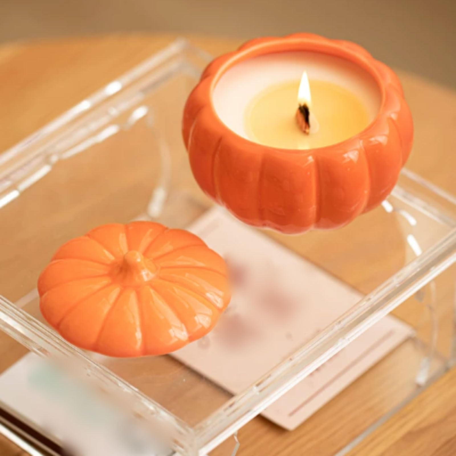 Exquisito Velas de cerámica con aroma a rosa y caqui, hechas con cera de soja y aceites esenciales, velas en tarro reutilizables for el hogar meloso(Rose)