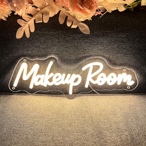 Image of Makeup Room Neon Sign For Spa Beauty Room Nail Brows Lashed Salon Studio LED Wall Art Decor For Business Stores Logo Barber Shops Led Word Indoor Custom Neon Lights 5V USB Powered Warm White 40x13.5cm