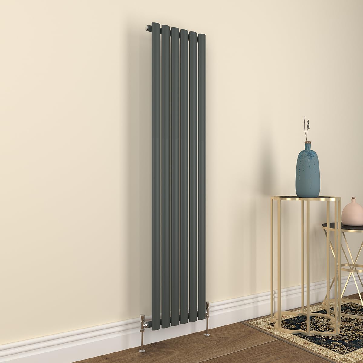 GY Bath Vertical Radiator Anthracite Oval Column Designer 1600x354mm Single Modern Central Heating Rads